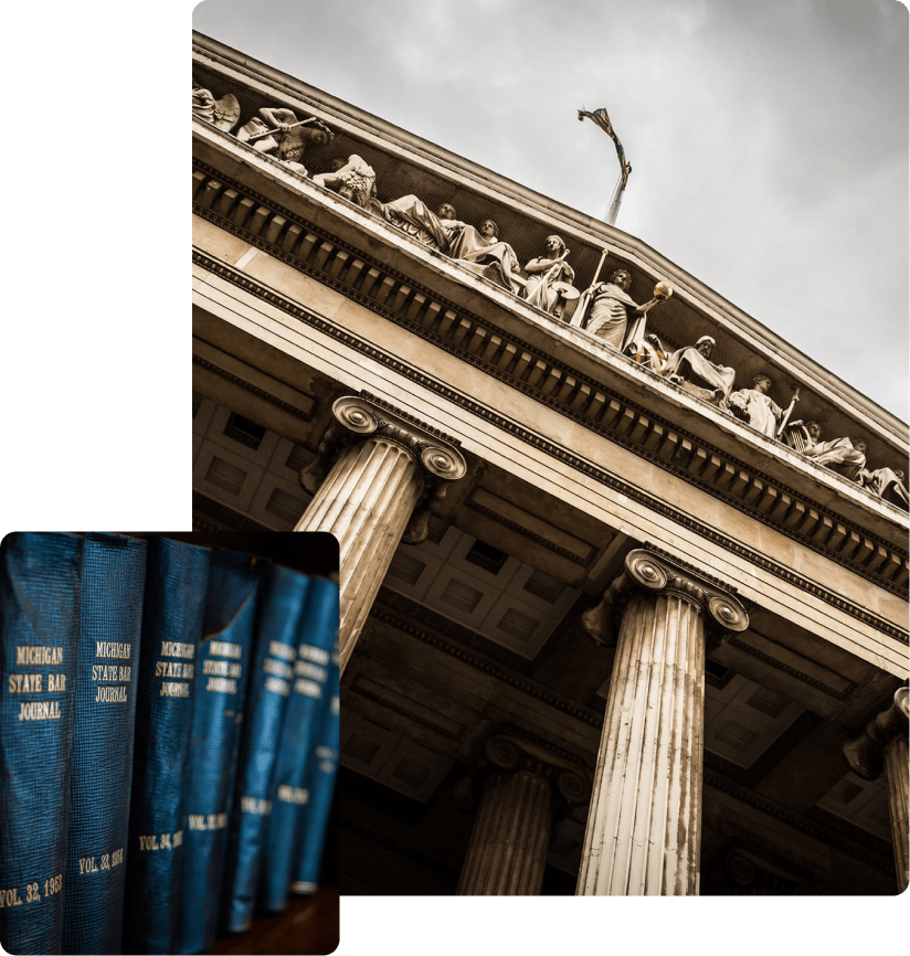 law-img Image of pillars and books, representing law.