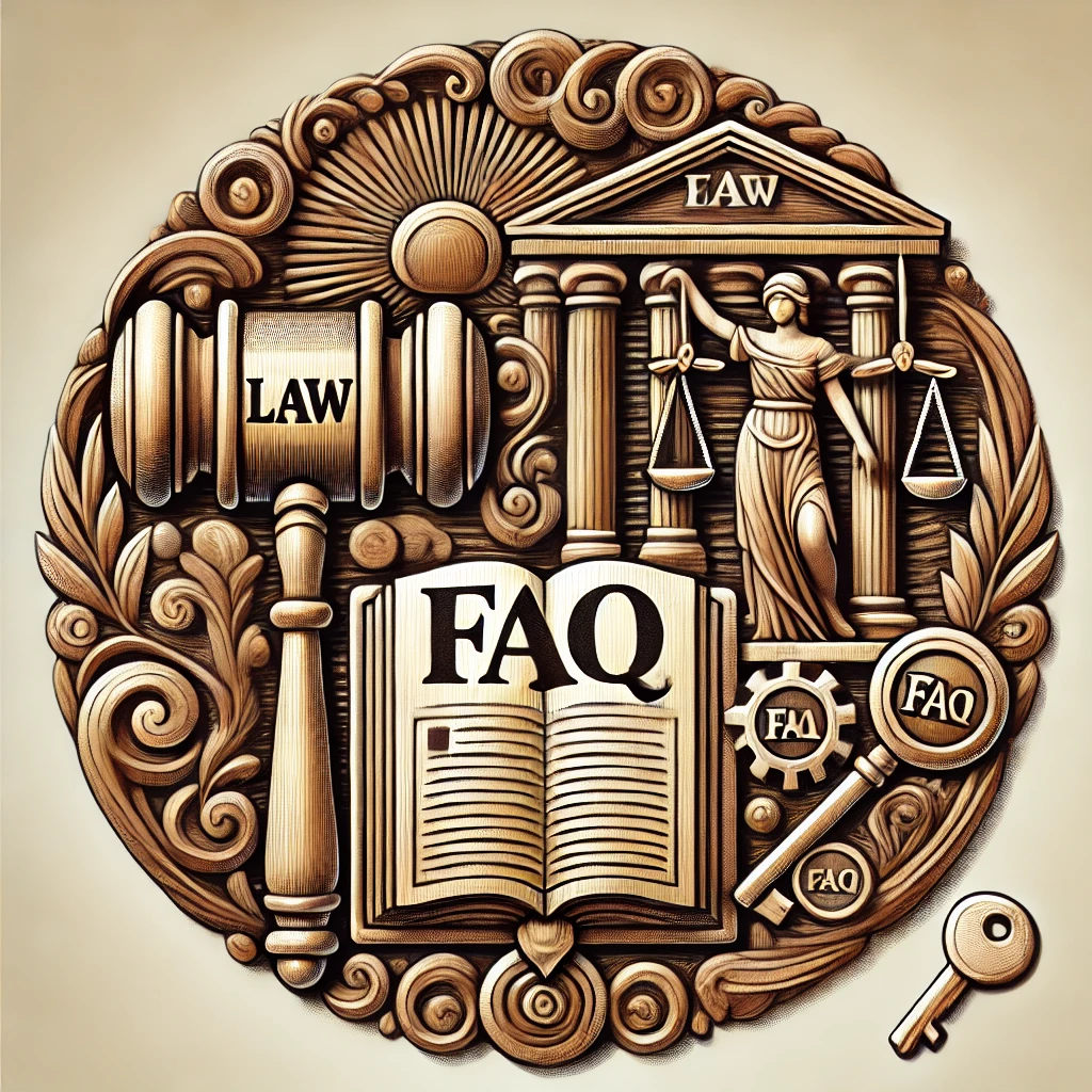 FAQ Legal symbols and FAQ book illustration.