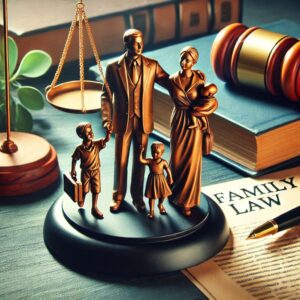 Wooden figures representing a parent and child for family law, child custody, and legal guardianship services.
